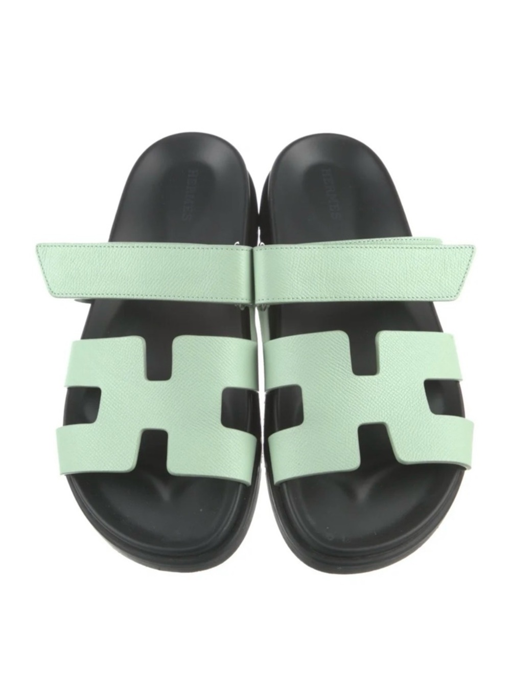 Hermes Mint Green and Black Oran-Style Slide Sandals